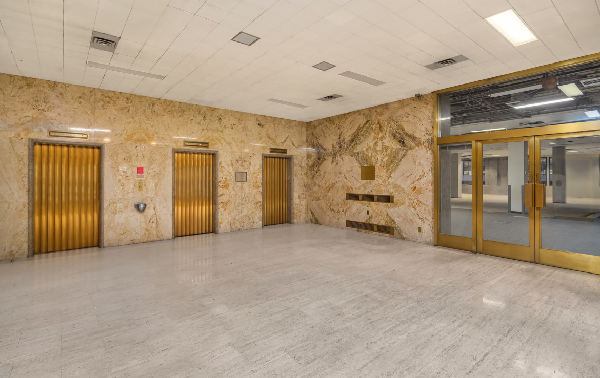 Lobby of building with marble